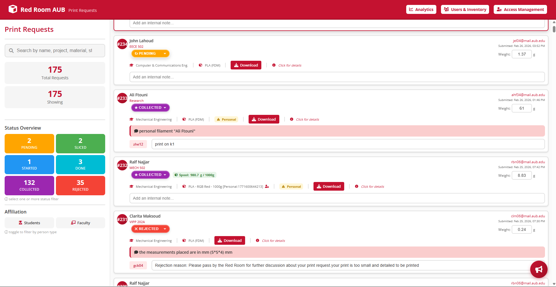RedRoom Requests
